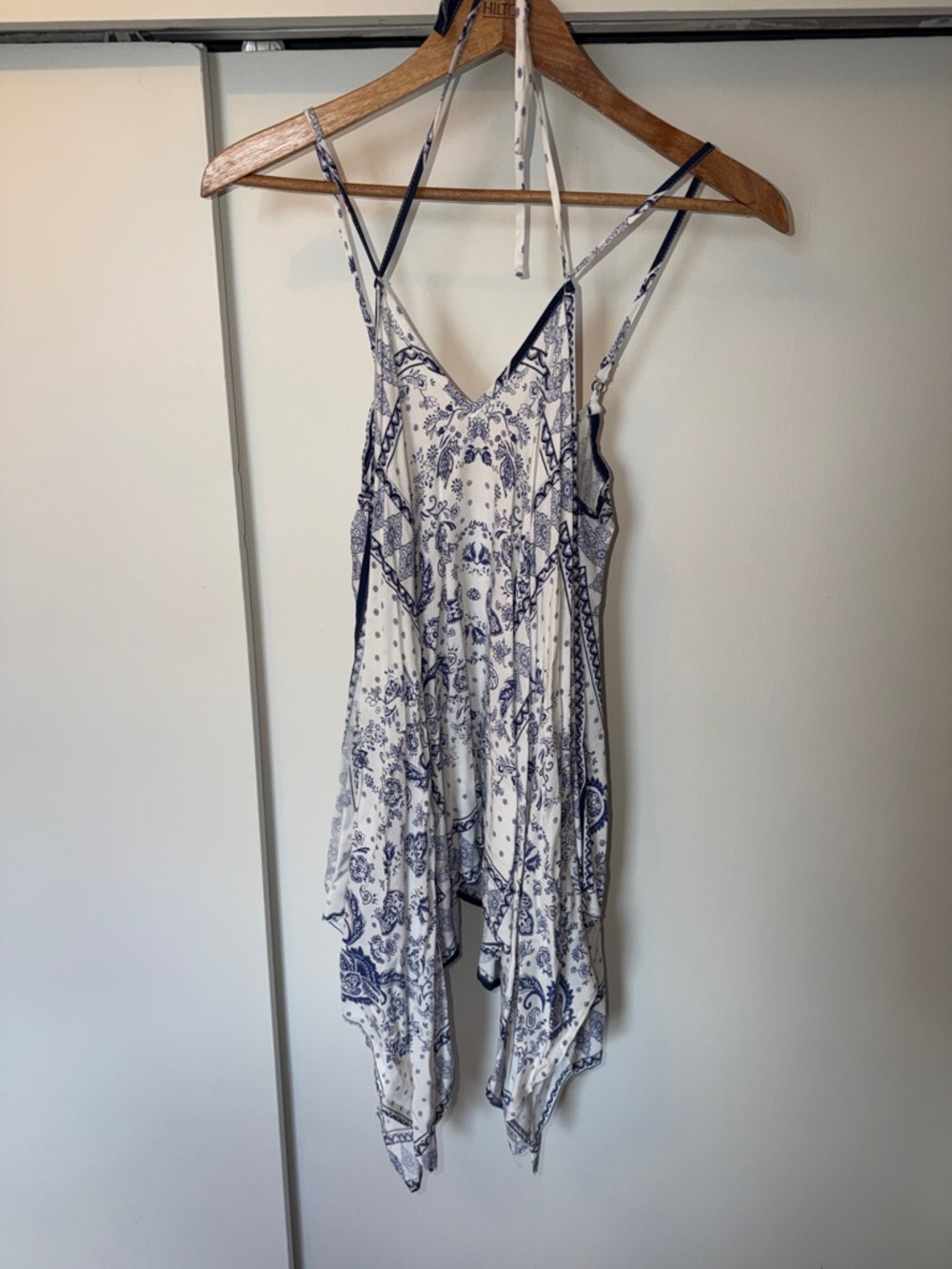 White and Navy Floral Paisley Handkerchief Hem Tunic